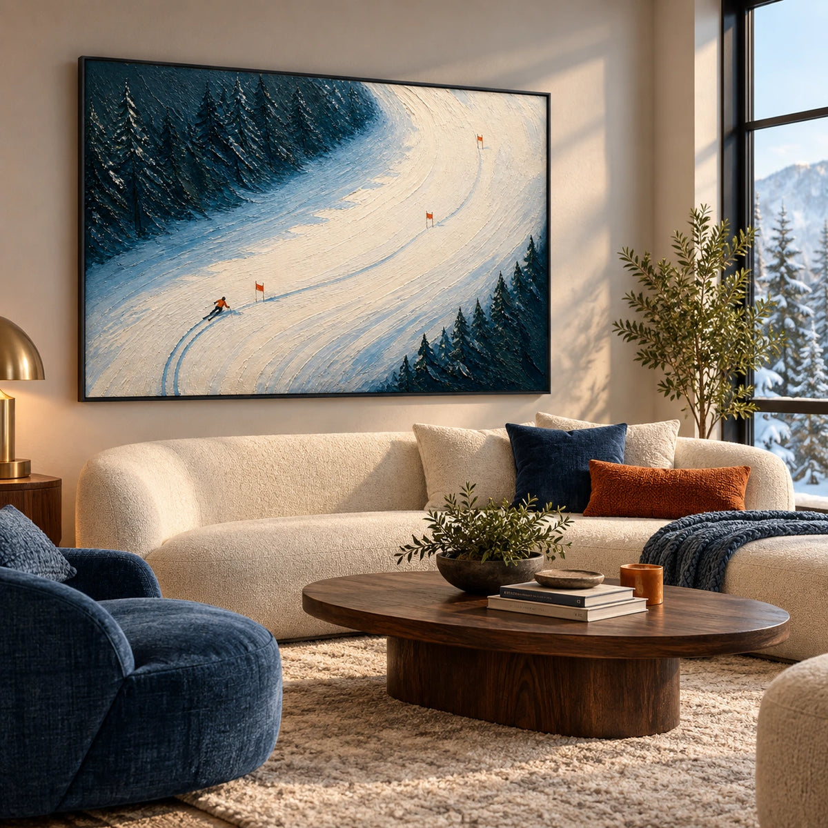 powder run through the pines displayed in a living room
