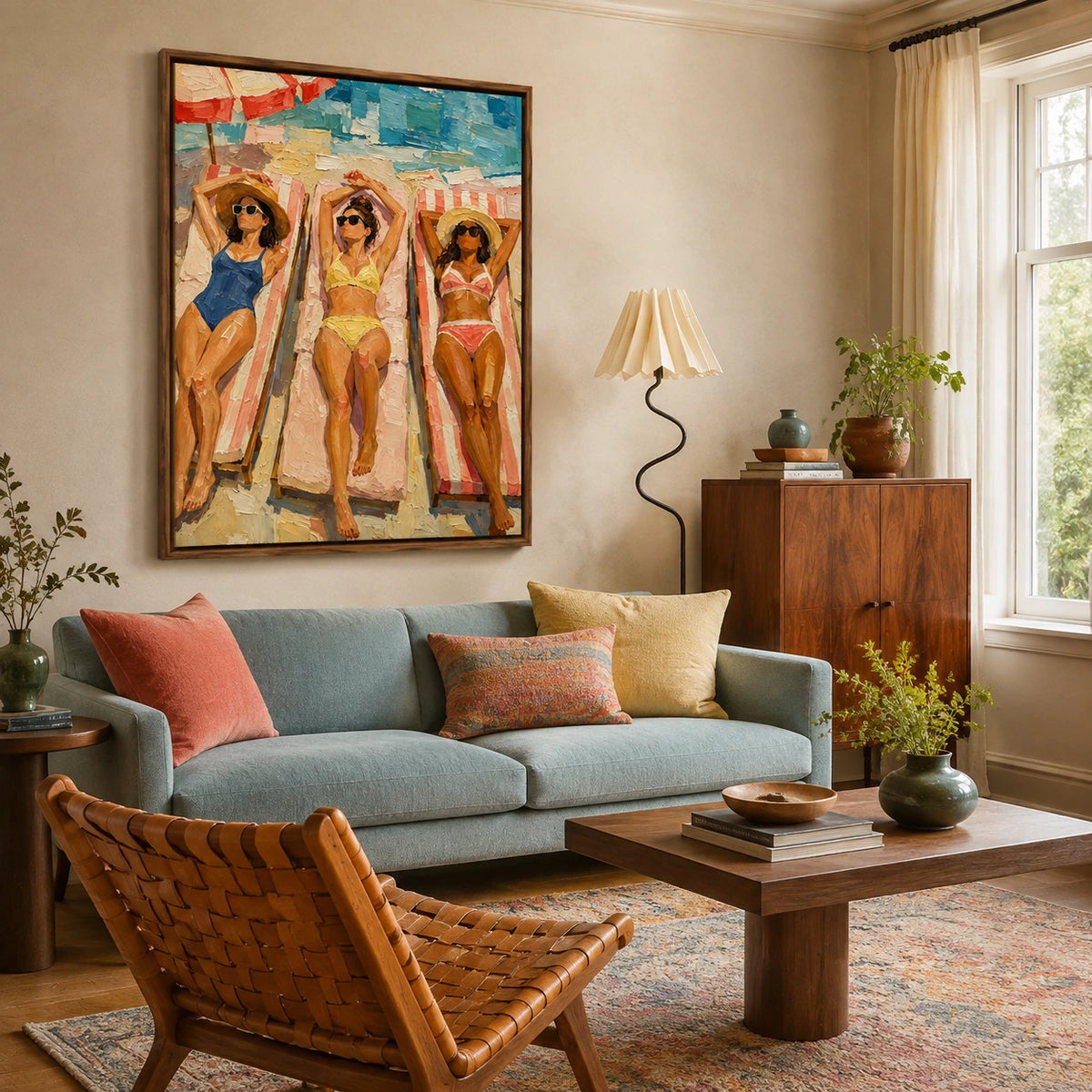 sunlit beach loungers displayed in a living room