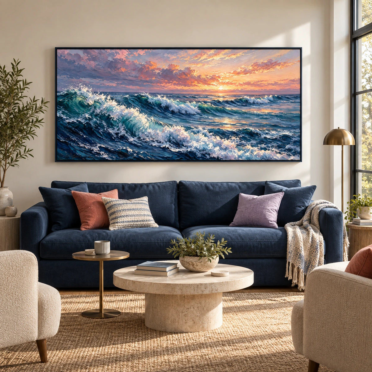 sunset breakers displayed in a living room