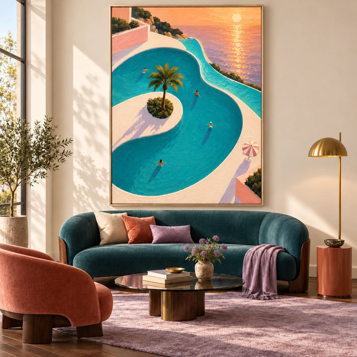 sunset pool drift displayed in a living room