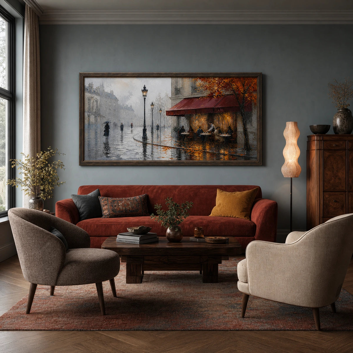 autumn café after rain displayed in a living room
