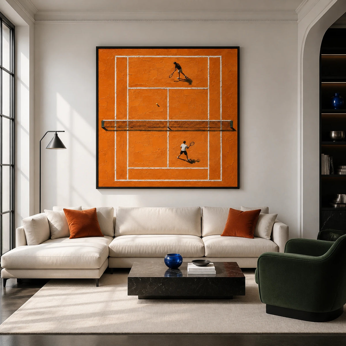 orange court rally displayed in a living room