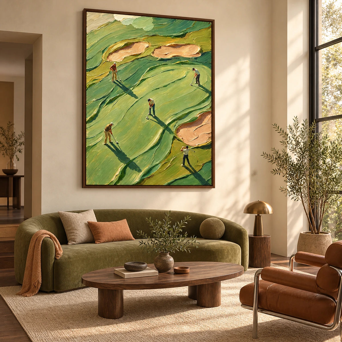 green fairway displayed in a living room