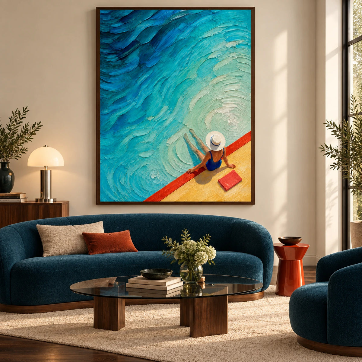 at the pool's edge displayed in a living room