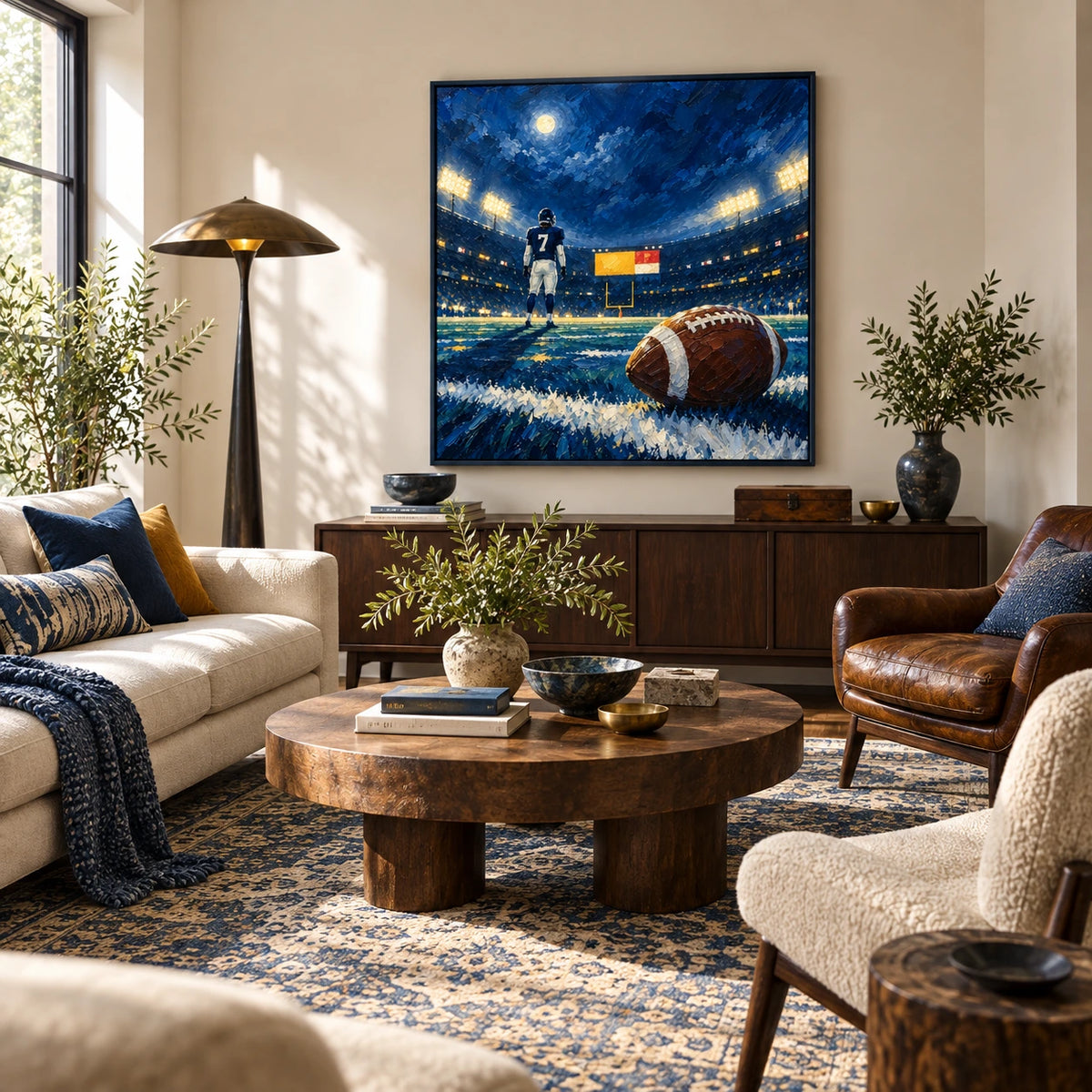 under the stadium moon displayed in a family living room