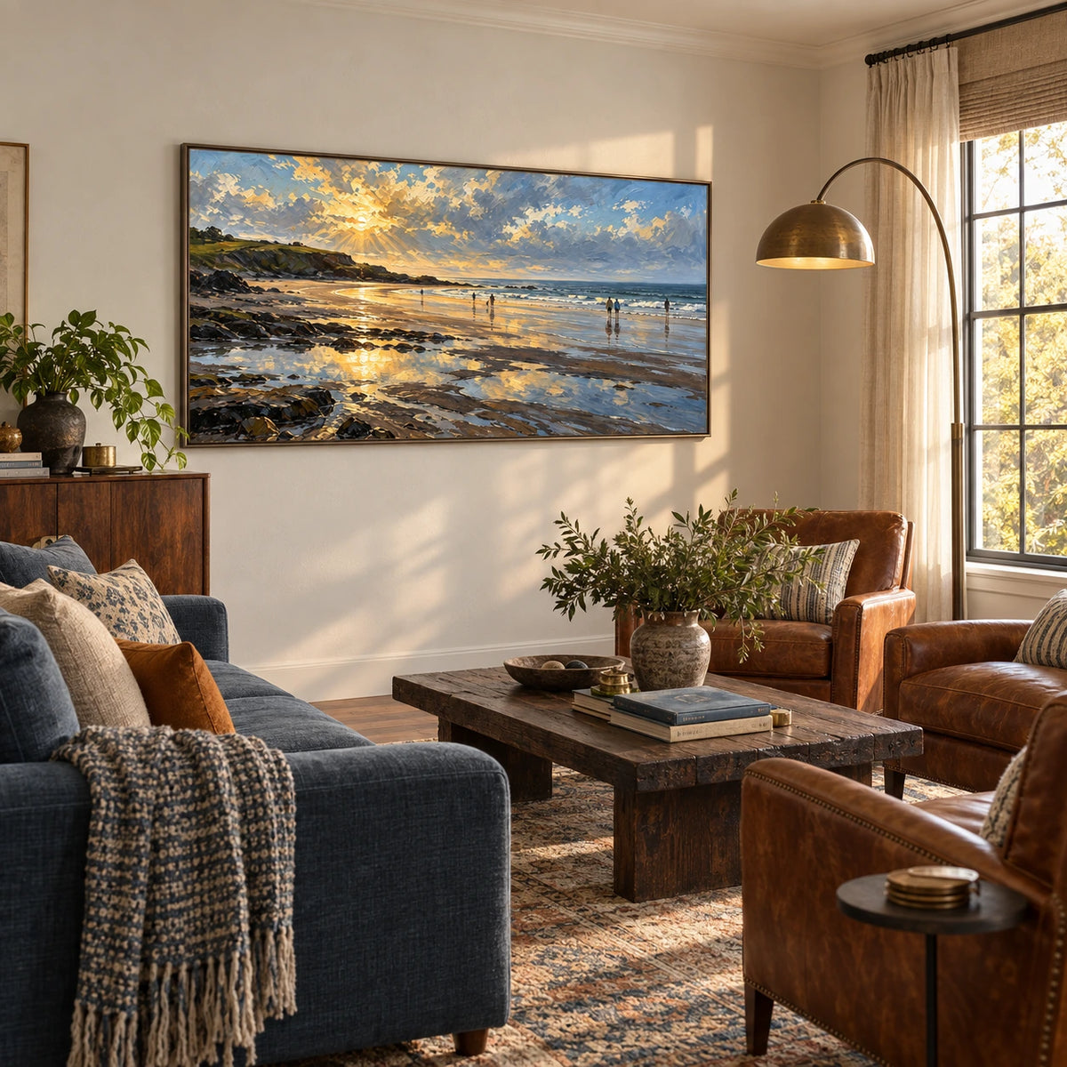 golden tide at dusk displayed in a family living room