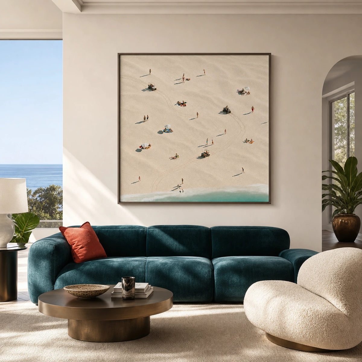 along the open shore displayed in a coastal living room