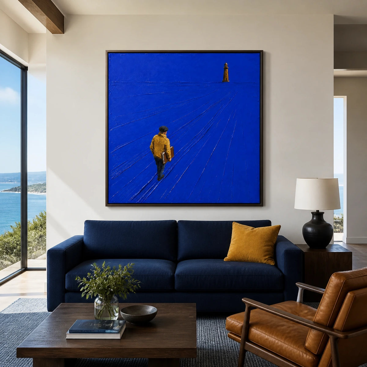 cobalt passage displayed in a coastal living room
