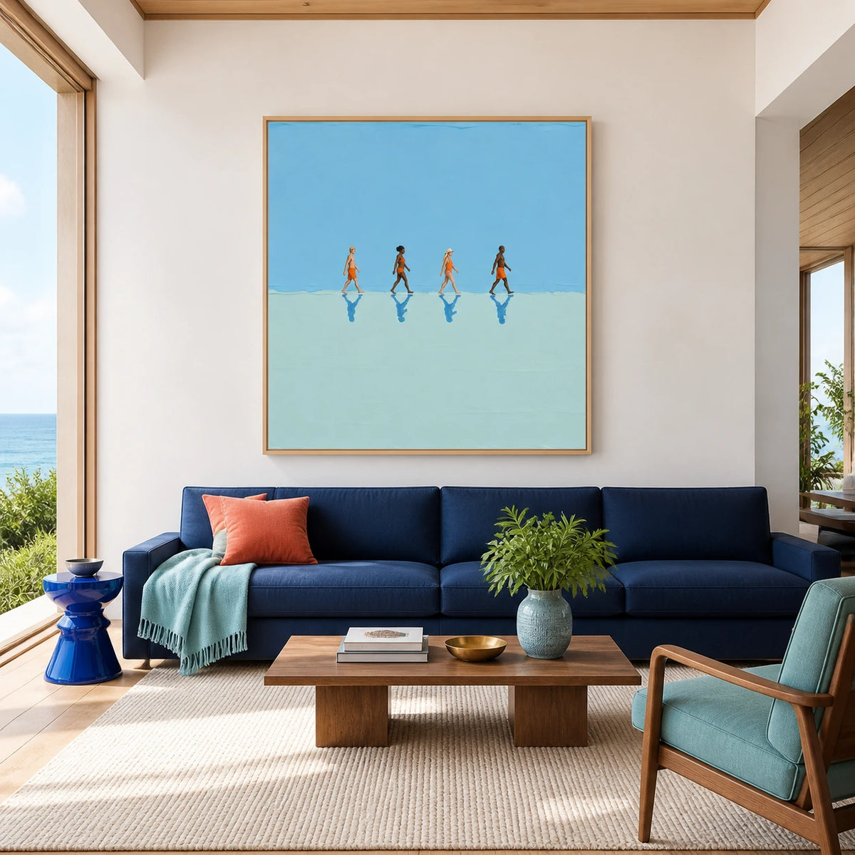 along the blue horizon displayed in a living room