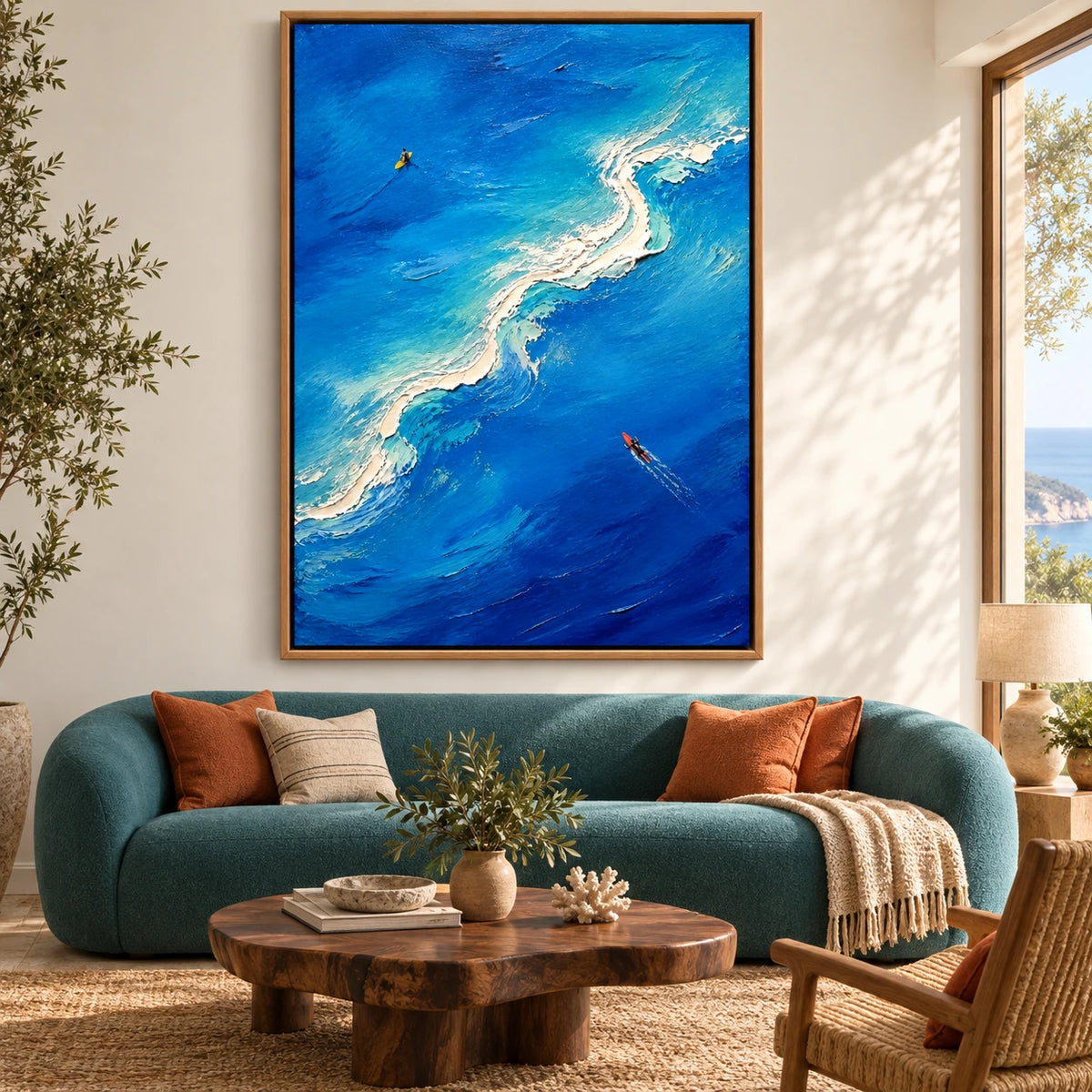 surfline in blue displayed in a living room