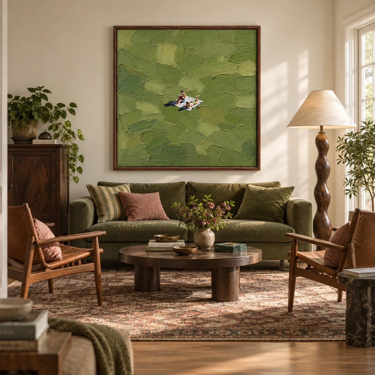 green picnic readers displayed in a living room