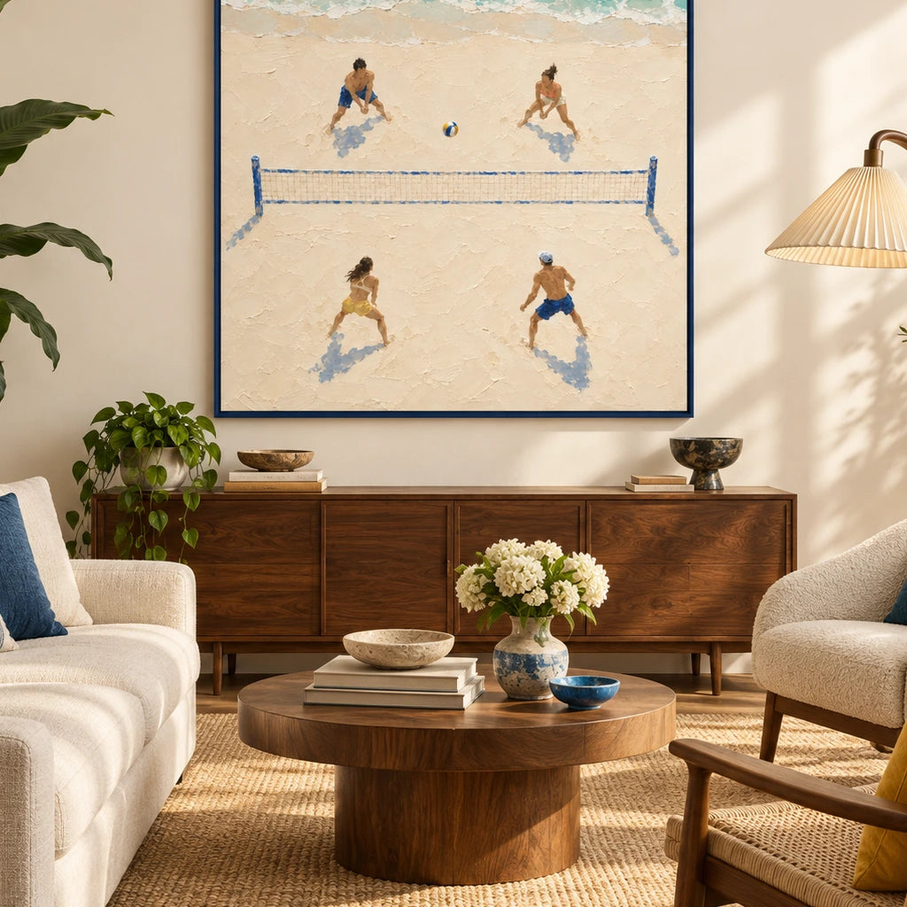 beach volleyball at low tide displayed in a family living room