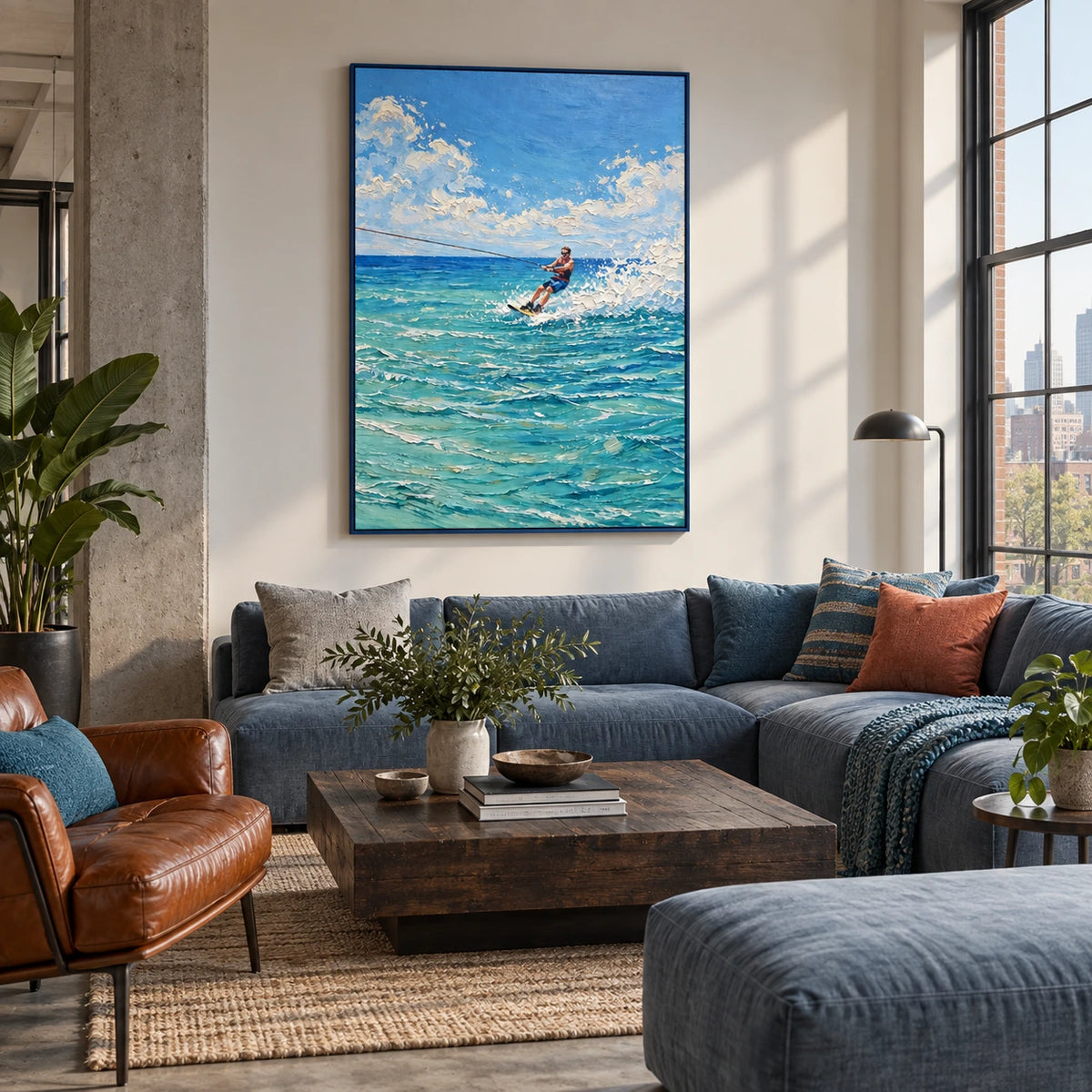 surfing the whitewater displayed in a creative urban living room