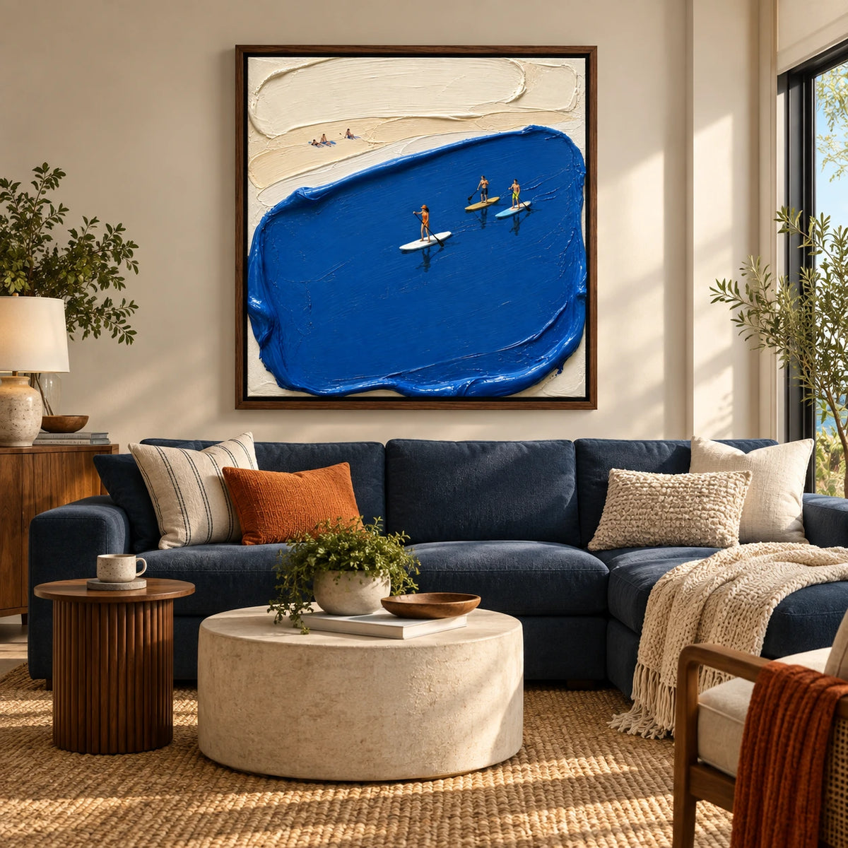 surfing the blue displayed in a living room