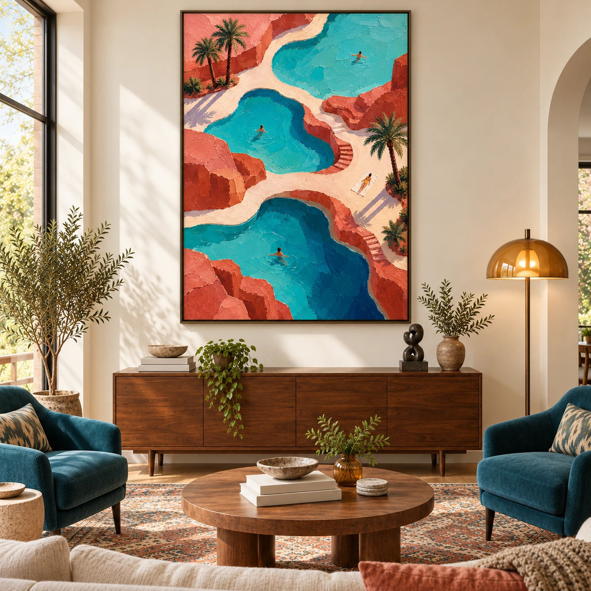 terracotta oasis pools displayed in a living room