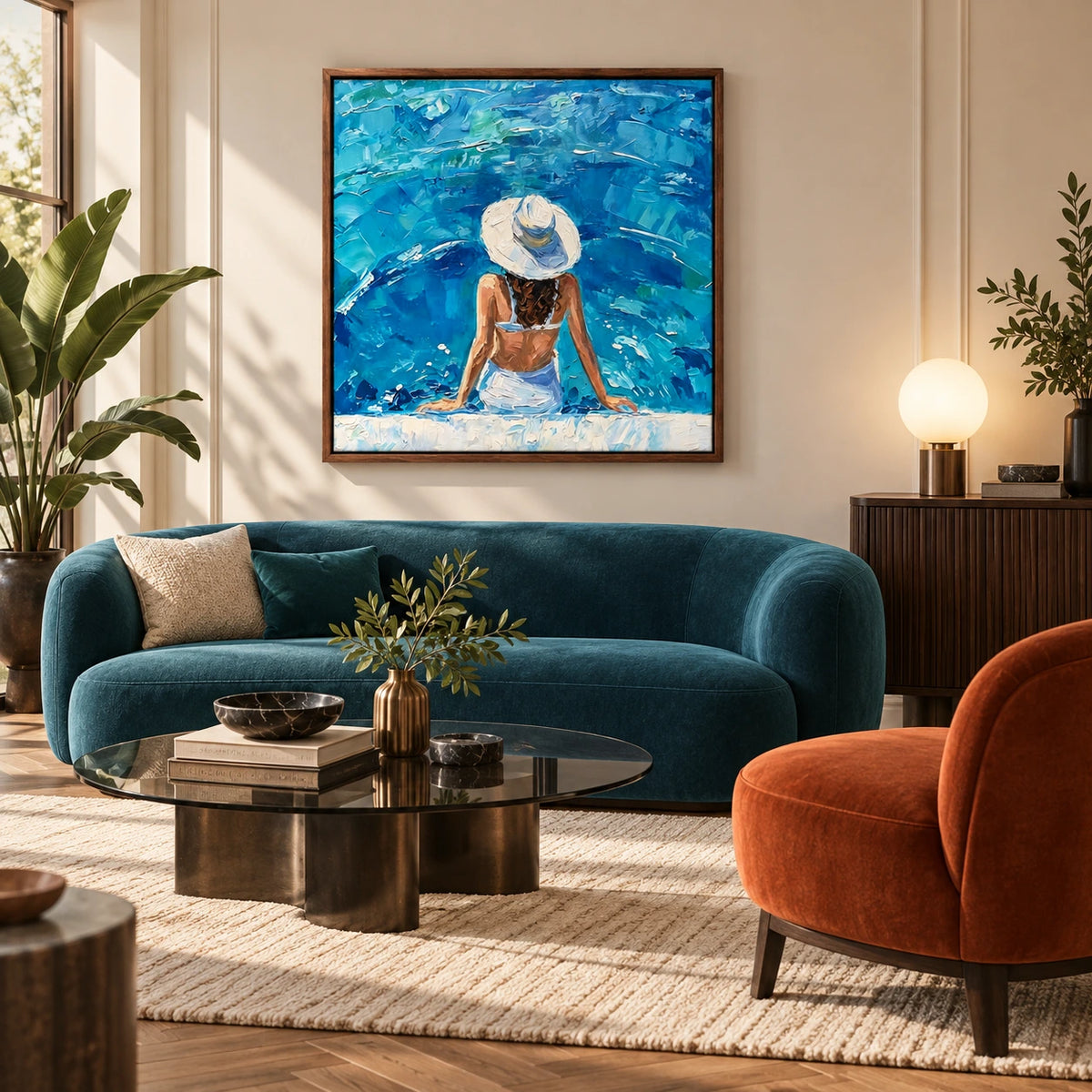 after the wave displayed in a art deco living room