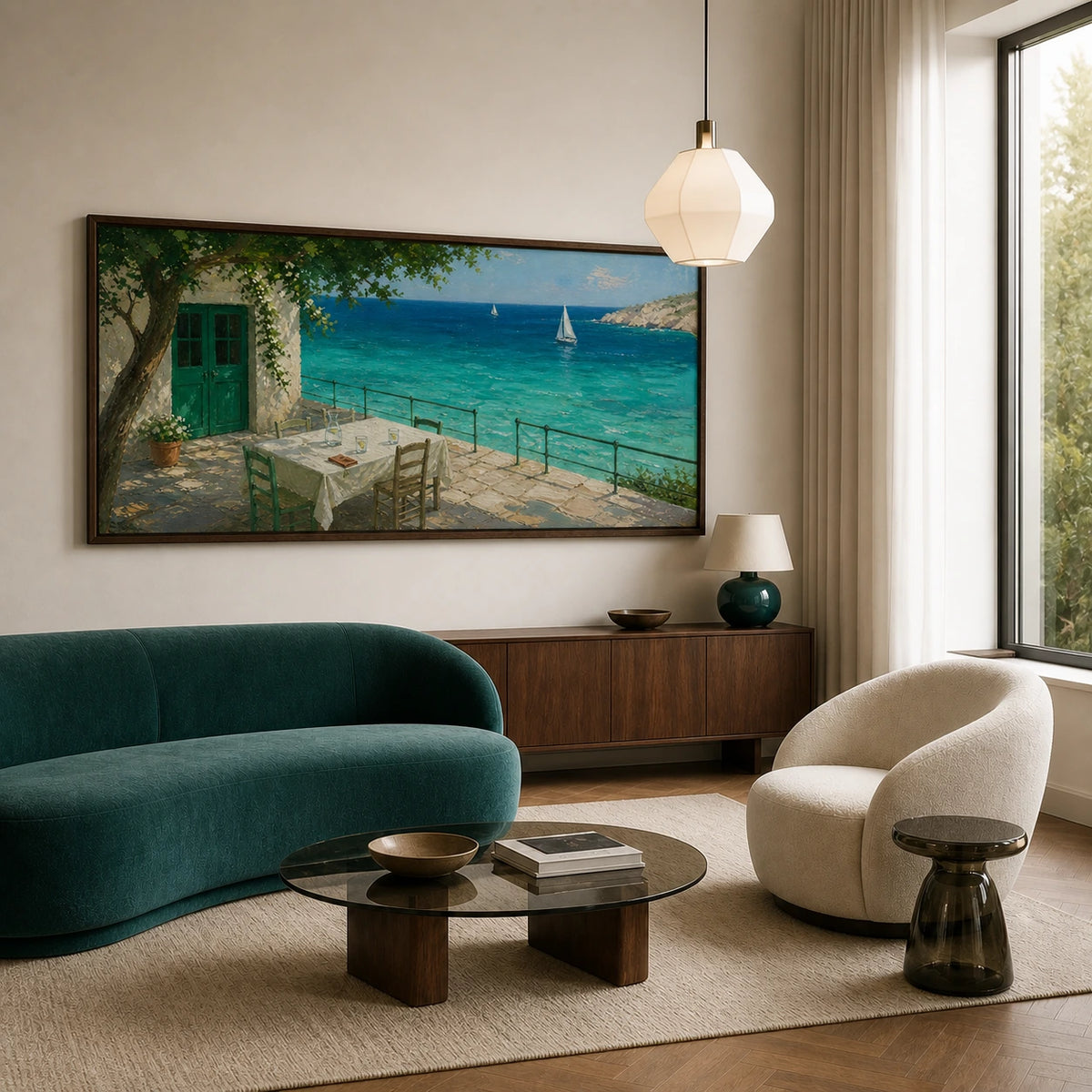 turquoise terrace displayed in a living room