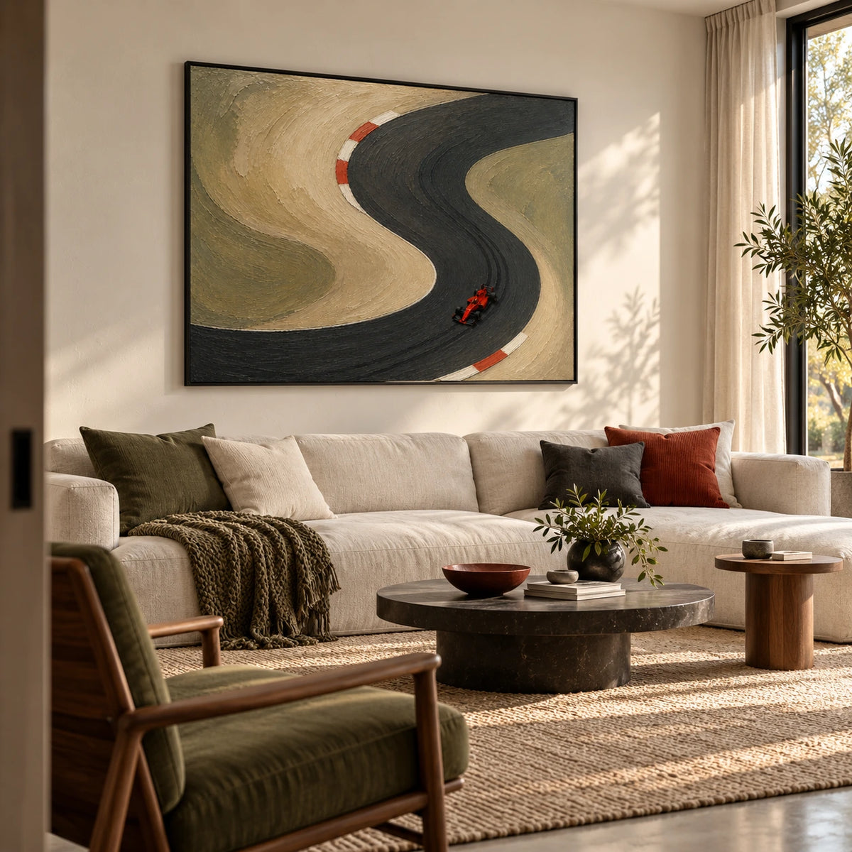 racing line displayed in a living room