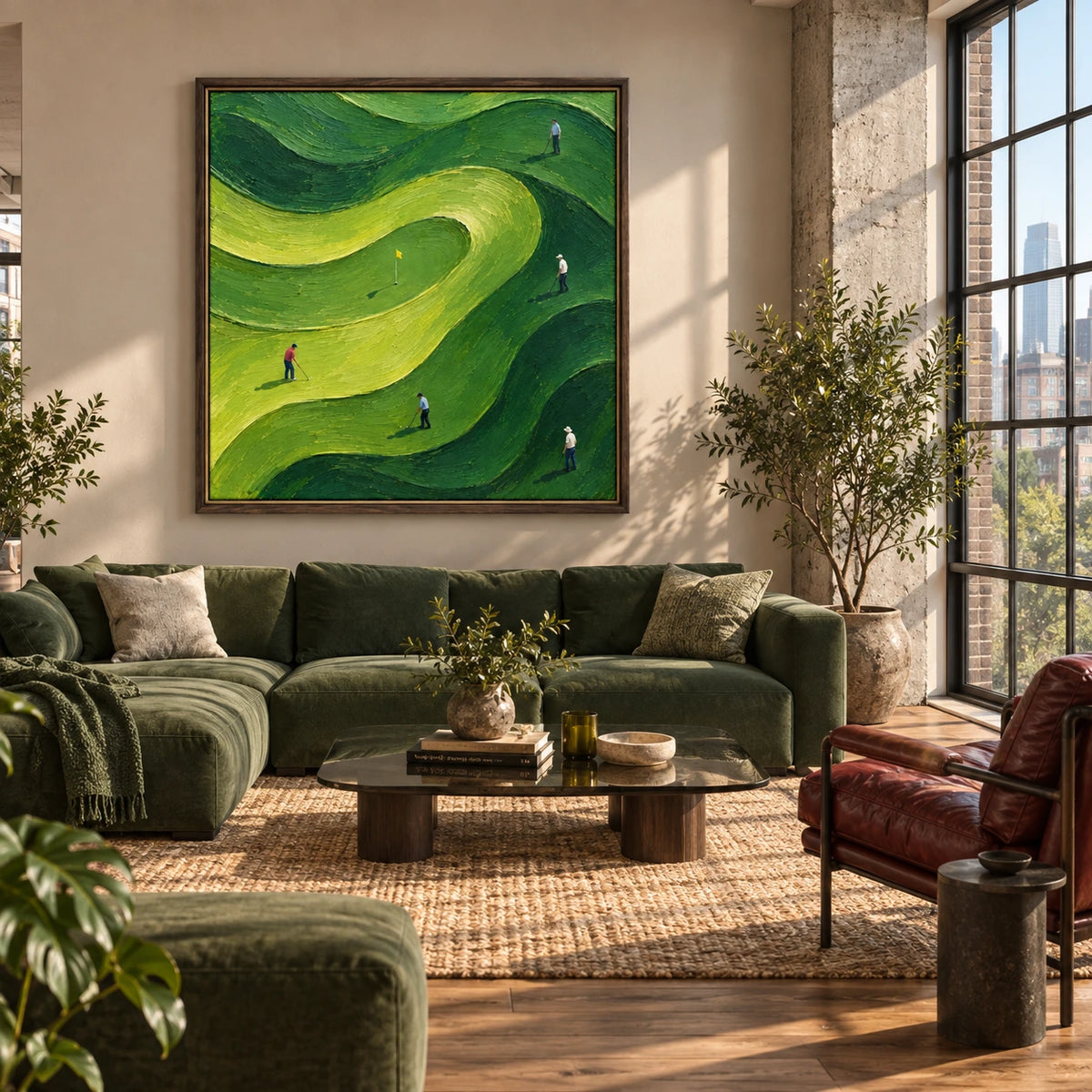 rolling greens displayed in a creative urban living room