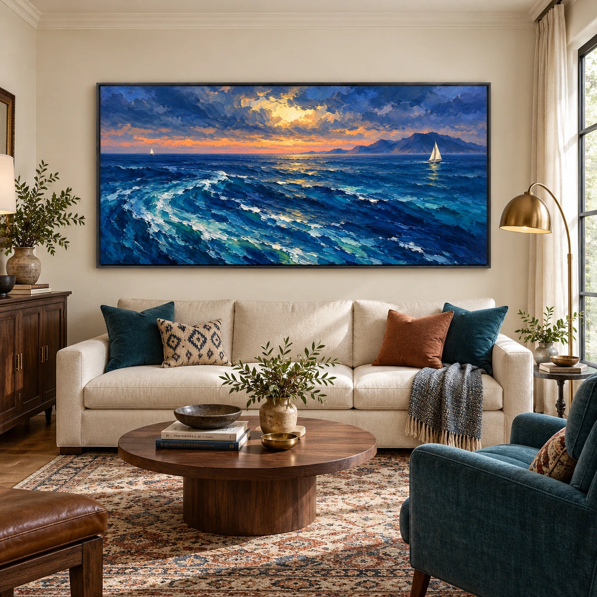 beyond the blue horizon displayed in a living room