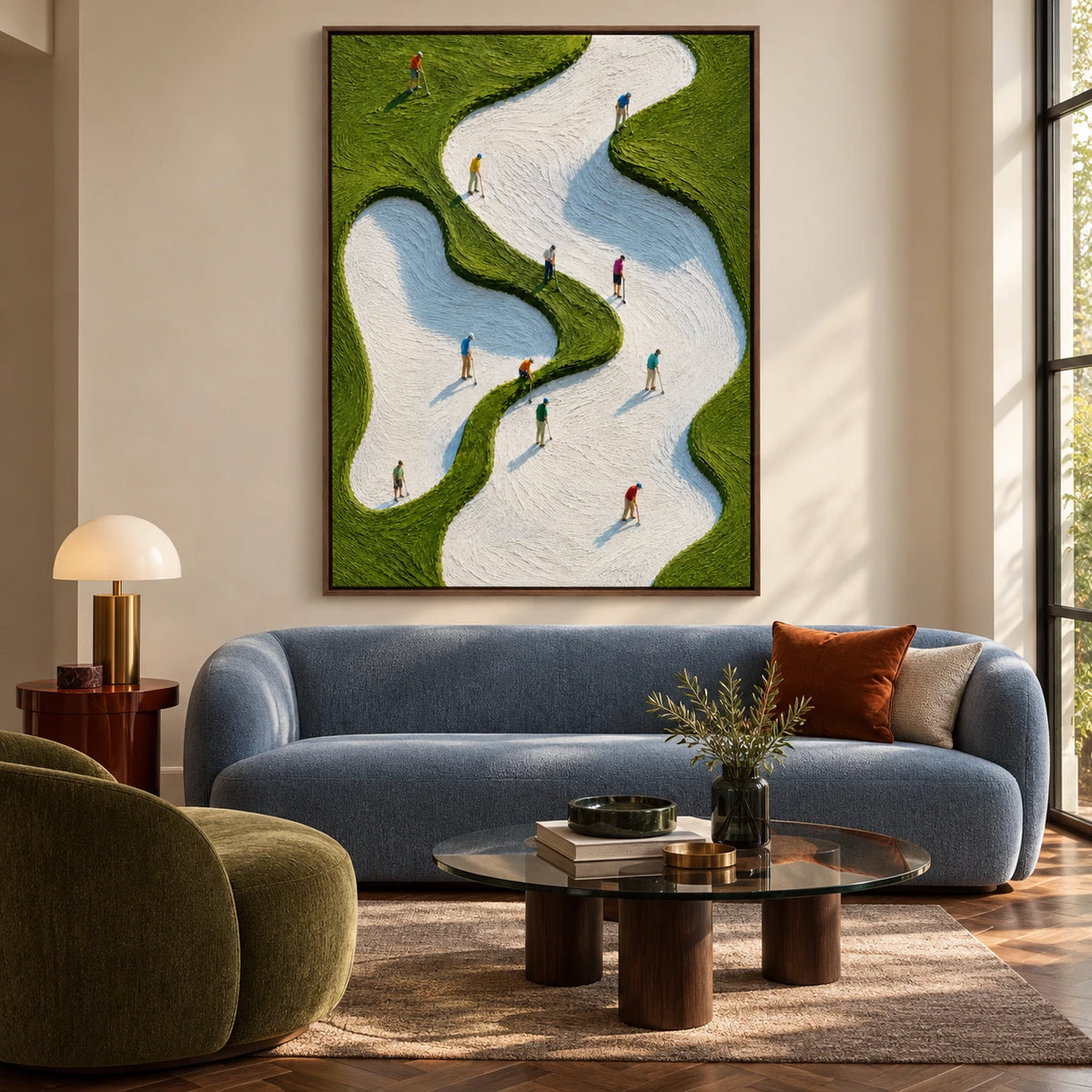 checking the line displayed in a living room