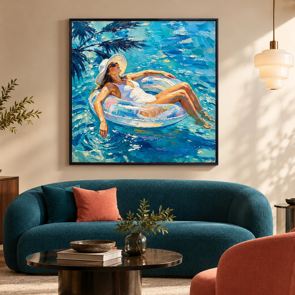 blue water daydream displayed in a art deco living salon