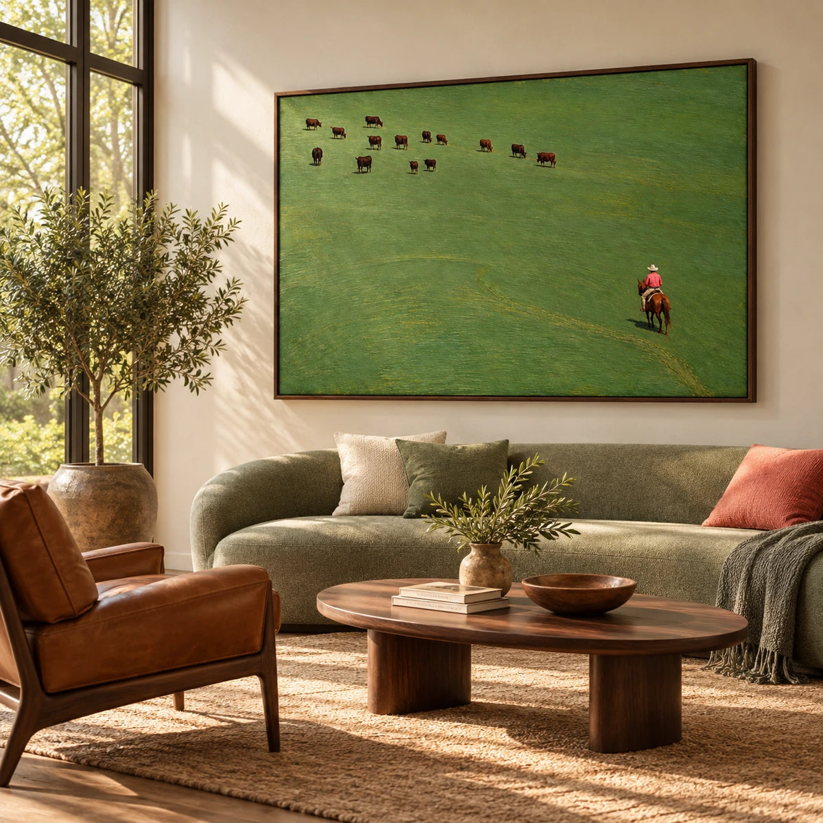 quiet pasture ride displayed in a living room