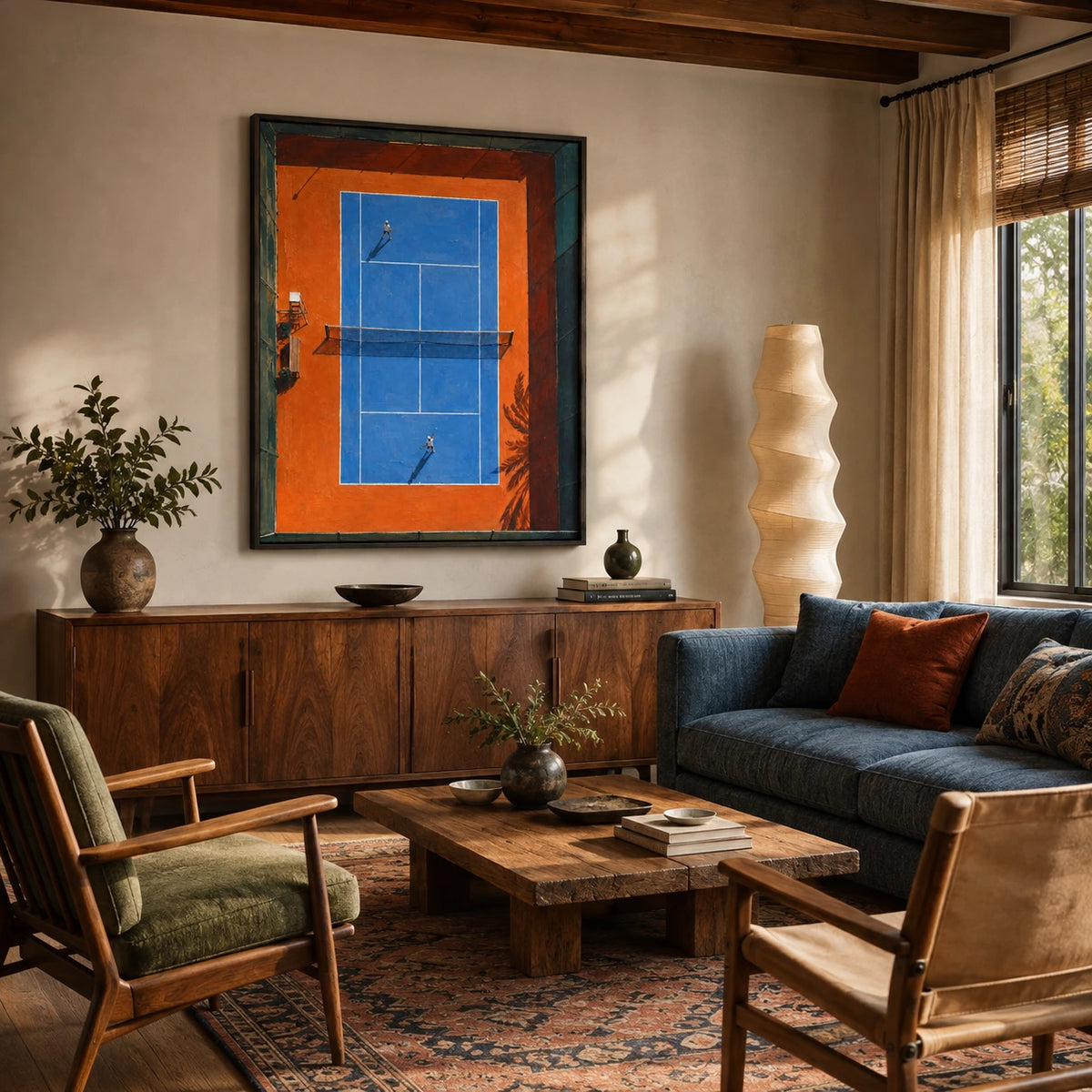 tennis in sunlight displayed in a living room