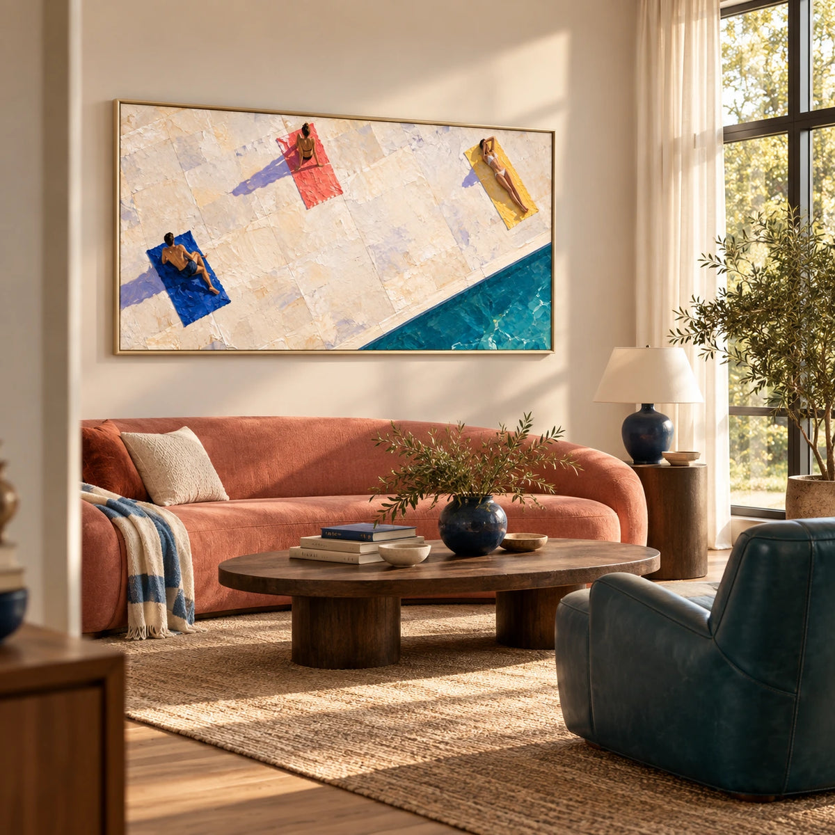 poolside sunlight displayed in a living room
