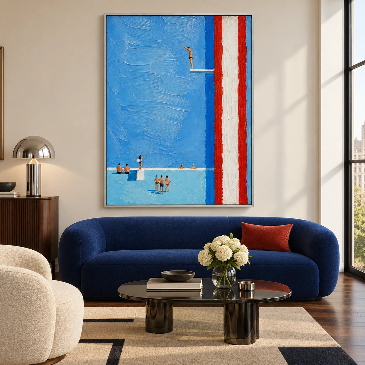blue dive displayed in a living room