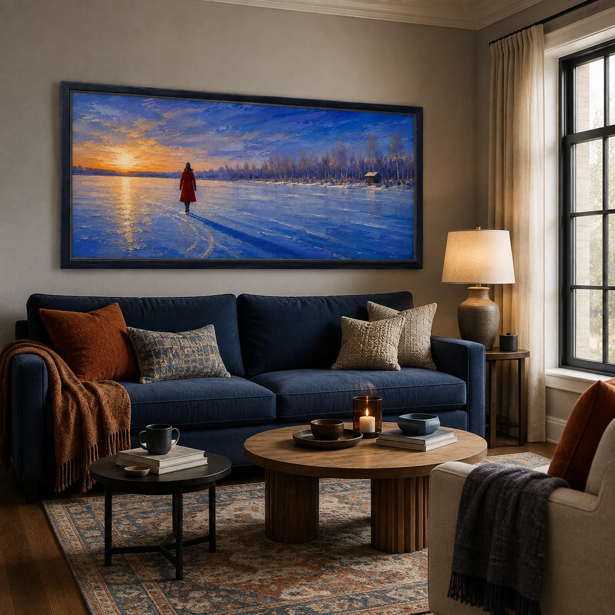winter lake walk displayed in a living room