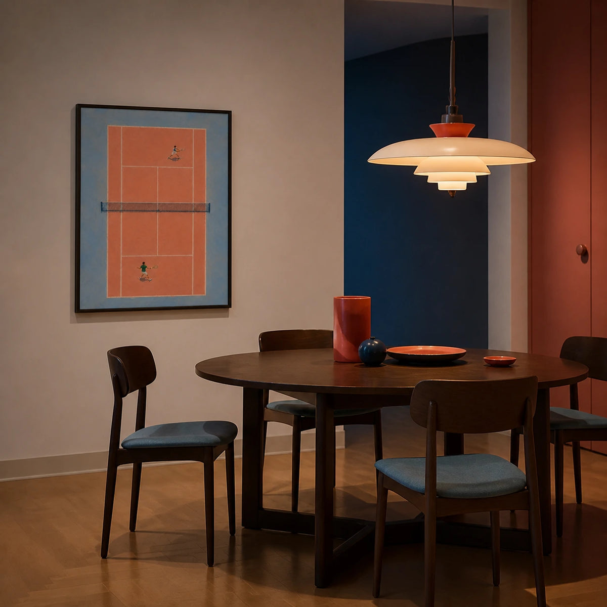 clay court rally displayed in a dining space