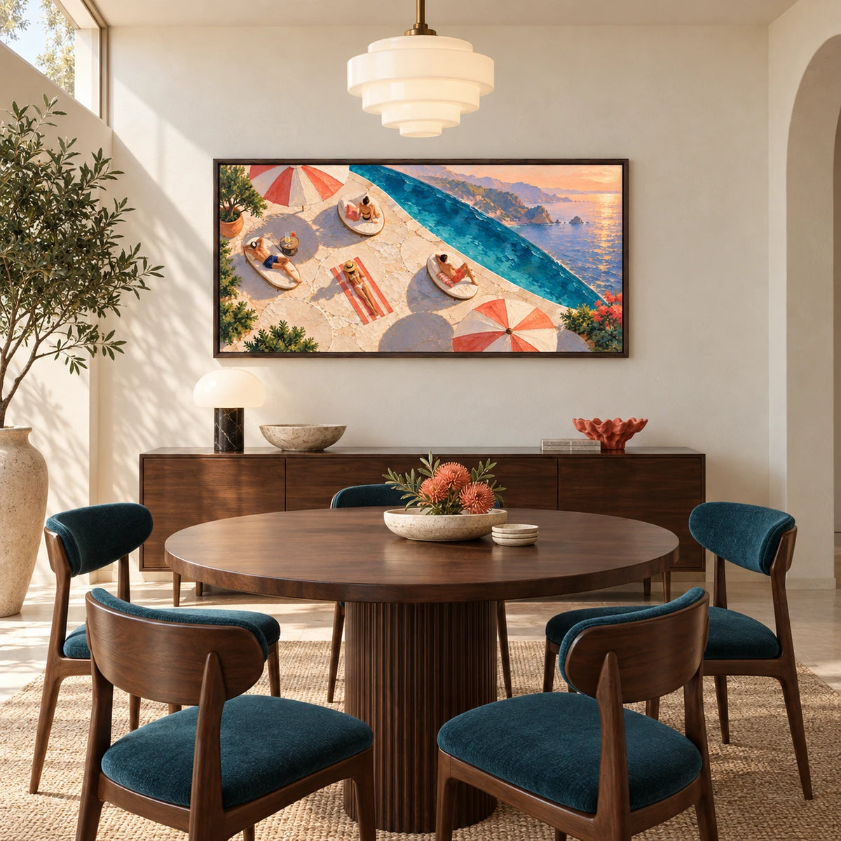 coastal terrace escape displayed in a bauhaus dining room