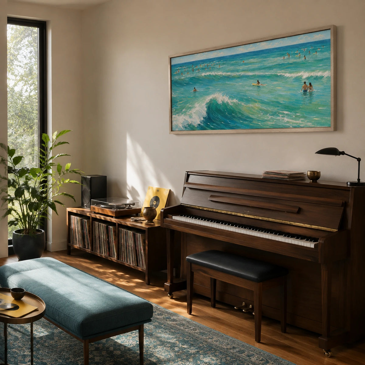 open water lineup displayed in a home music room