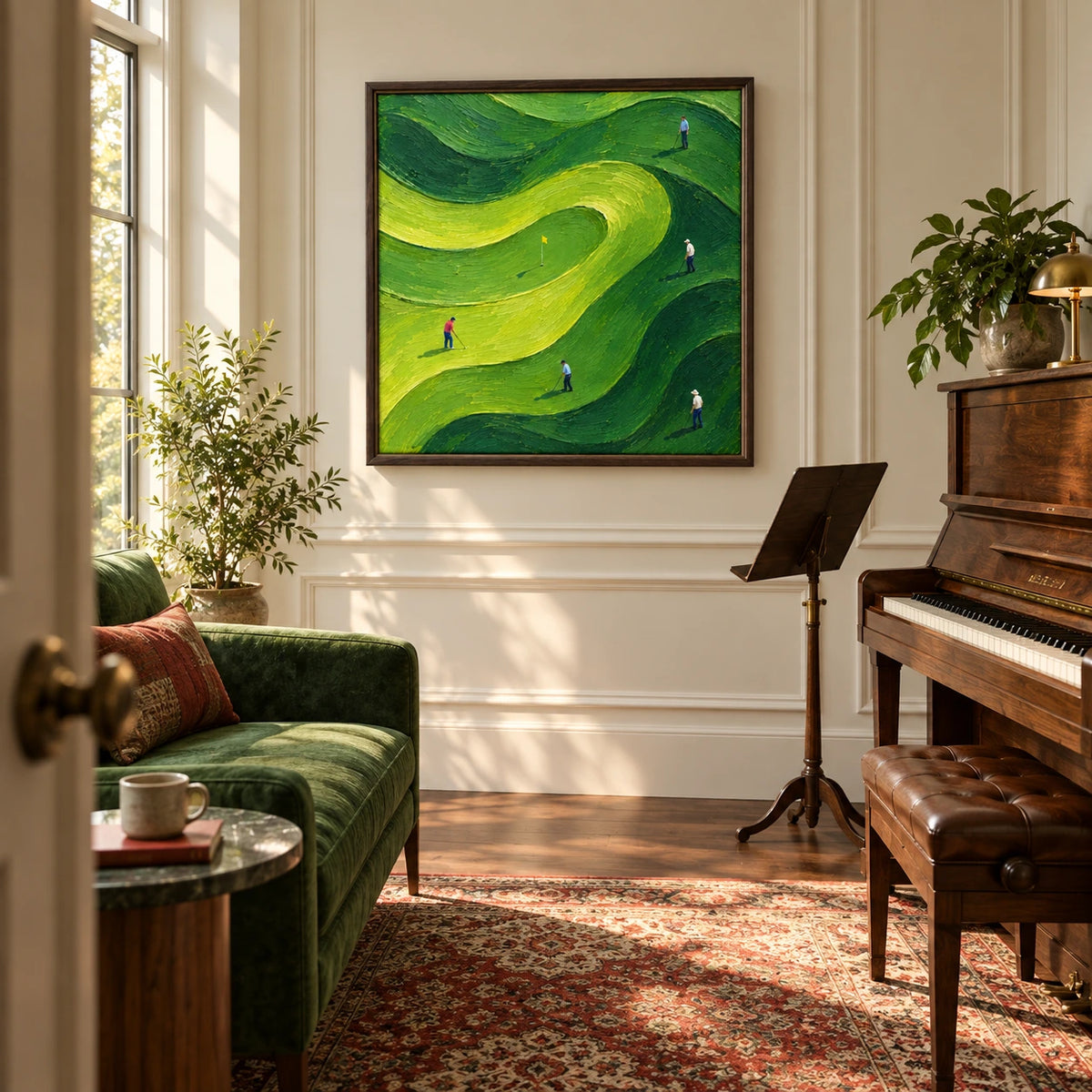 rolling greens displayed in a home music room