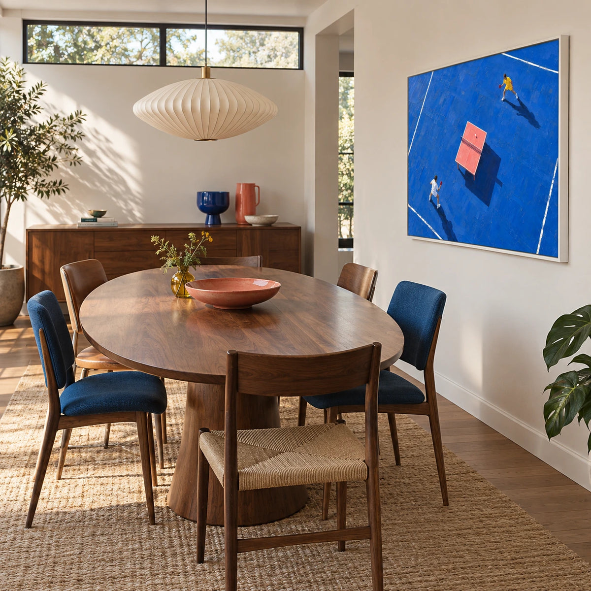 long shadows at the table displayed in a dining space
