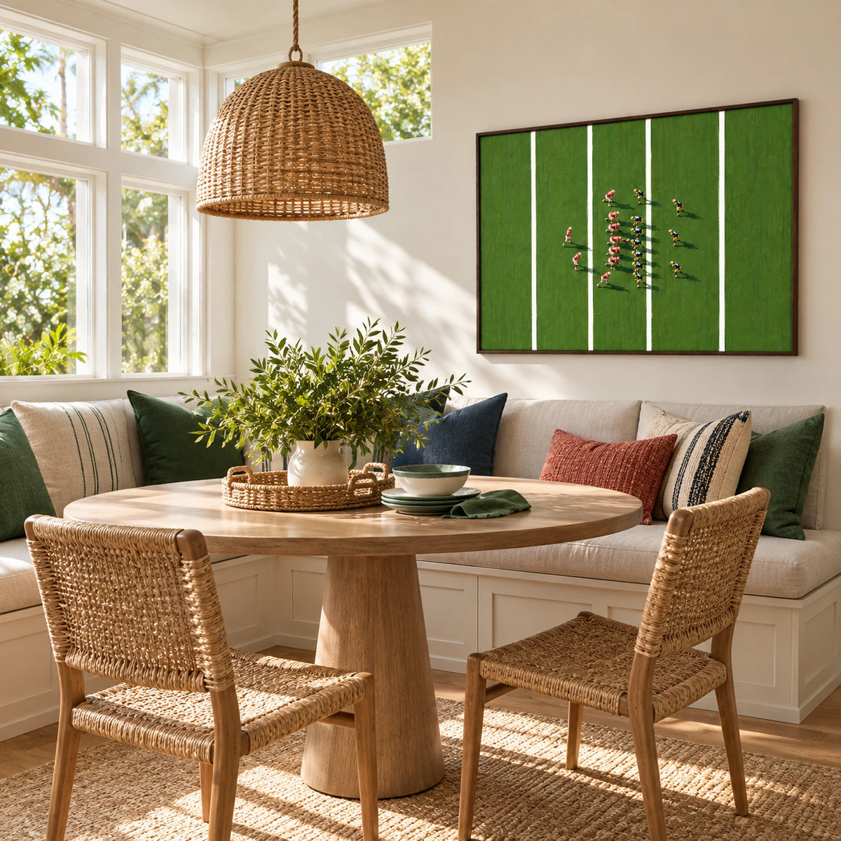 green field formation displayed in a sunroom breakfast nook