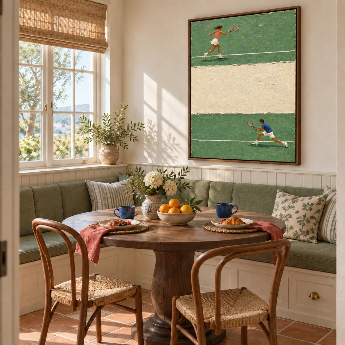 tennis court duel displayed in a breakfast nook
