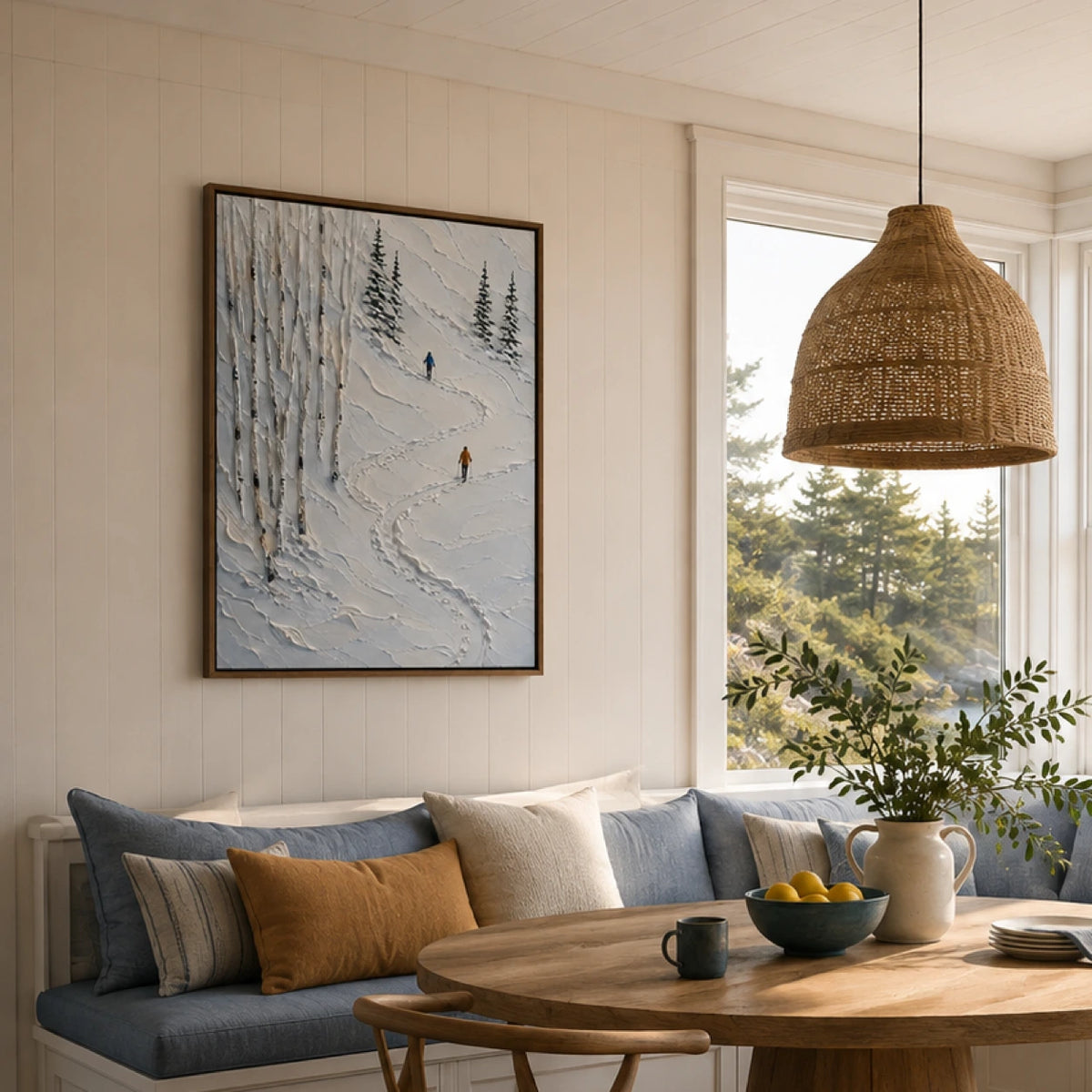 tracks through winter displayed in a breakfast nook