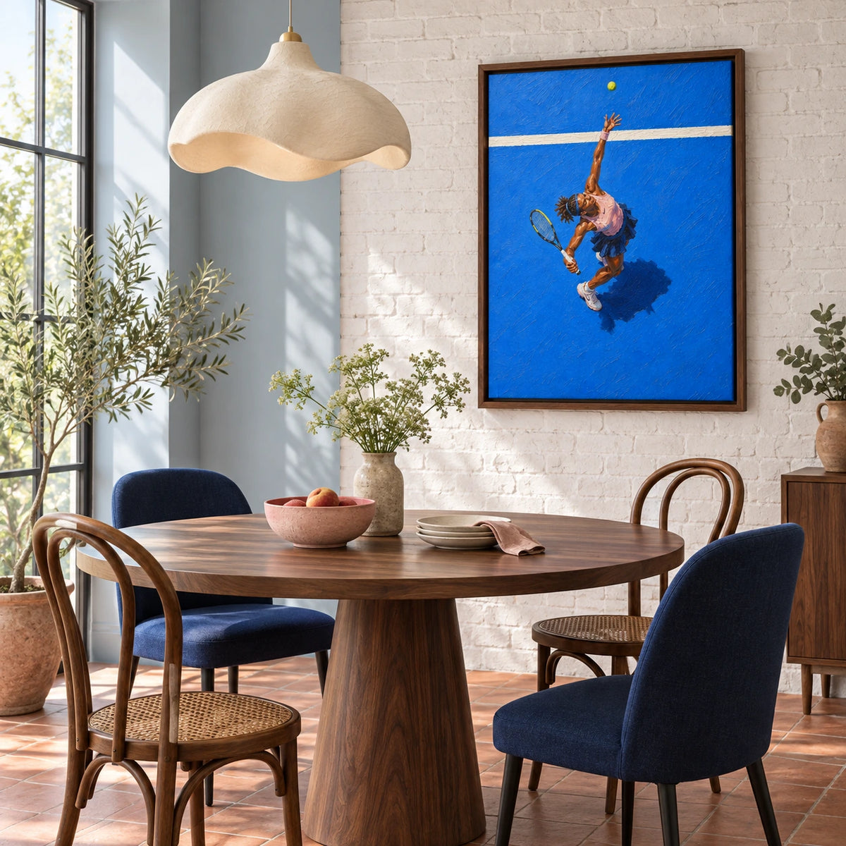 tennis under the sun displayed in a dining space