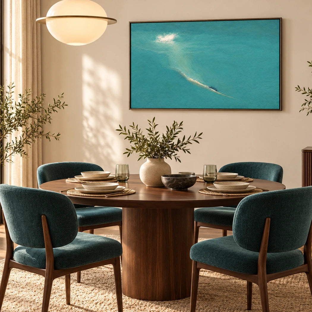 quiet turquoise break displayed in a dining space