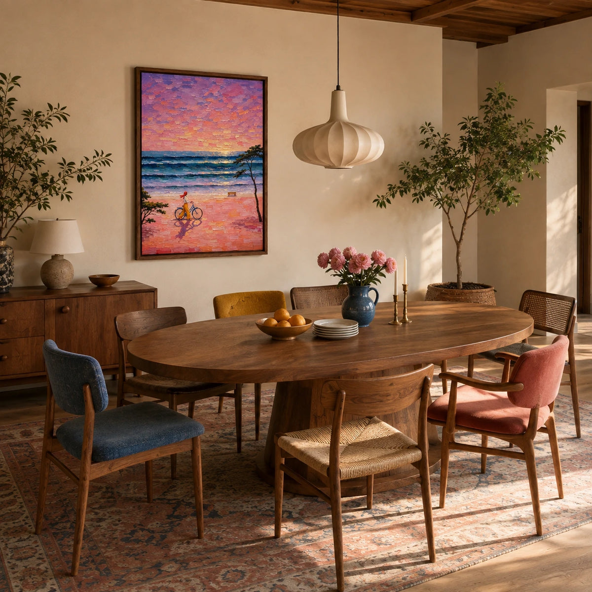 pink coast ride displayed in a dining space
