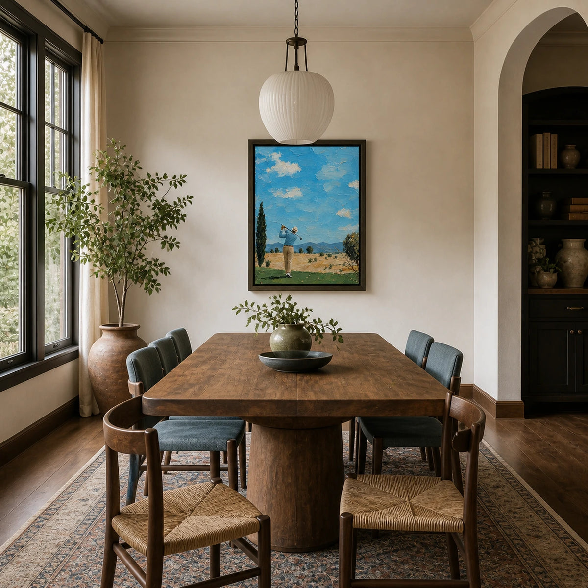 fairway under open skies displayed in a dining space