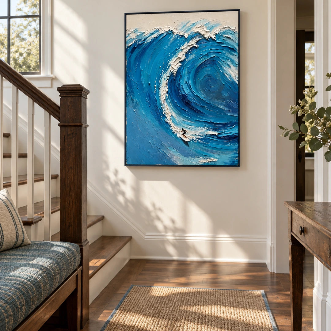 blue break displayed in a entry hall