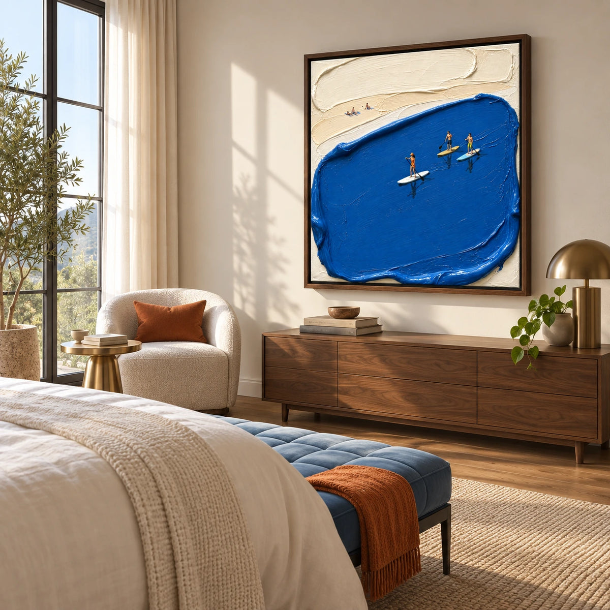 surfing the blue displayed in a bedroom sitting area