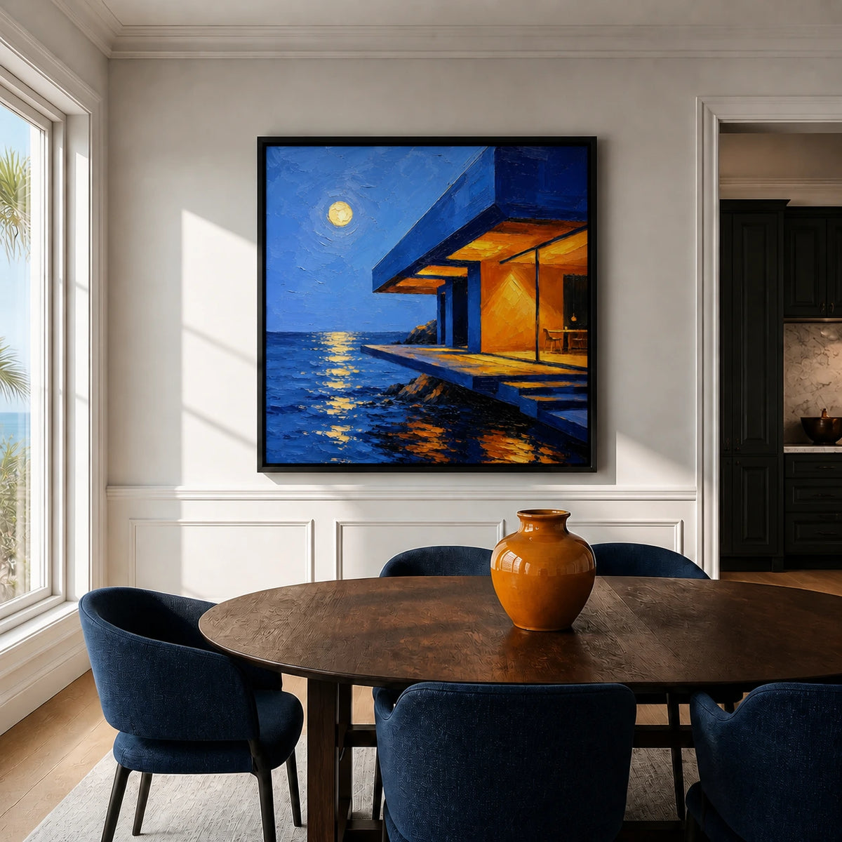 moonlit coastal hideaway displayed in a dining space