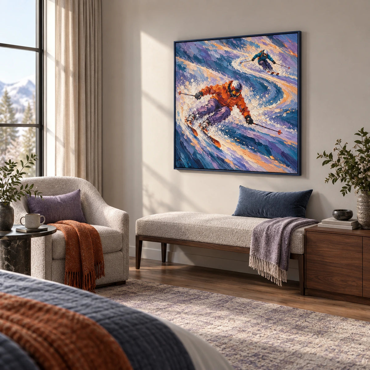 powder rush displayed in a bedroom sitting area