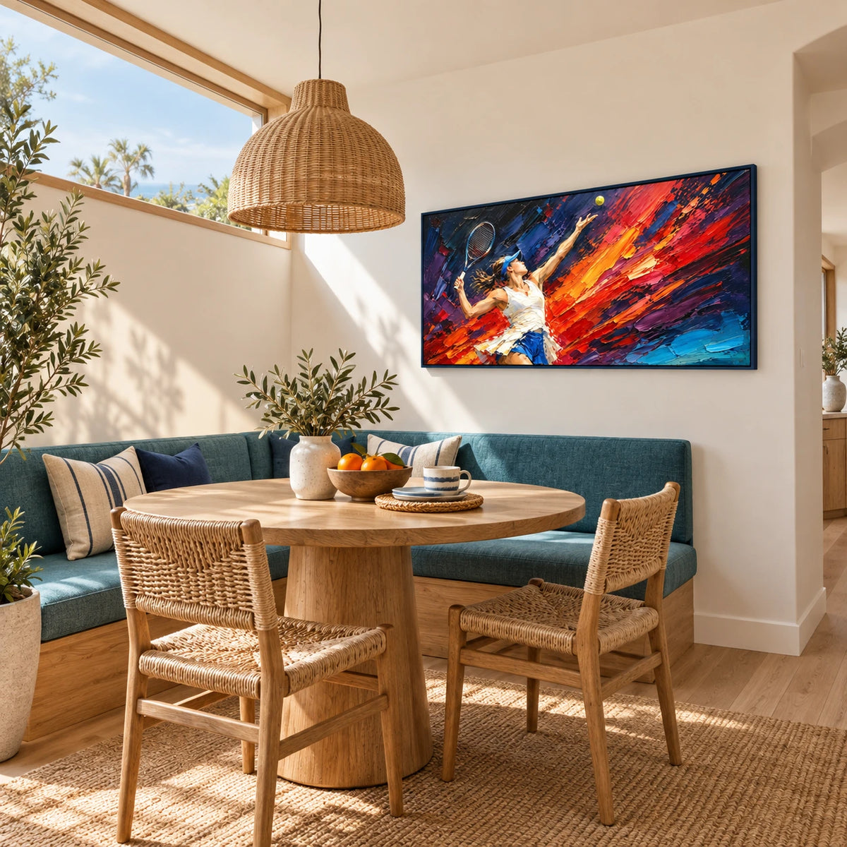 tennis in motion displayed in a breakfast nook