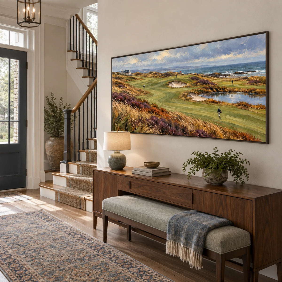 wild coast golf links displayed in a stair entry hall