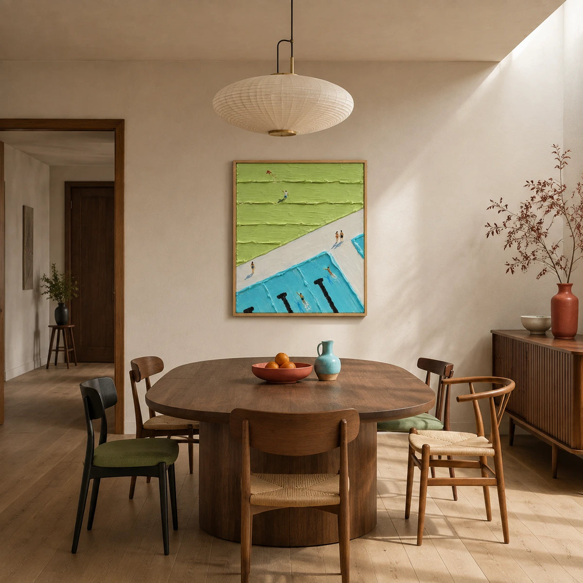 poolside kite displayed in a dining space